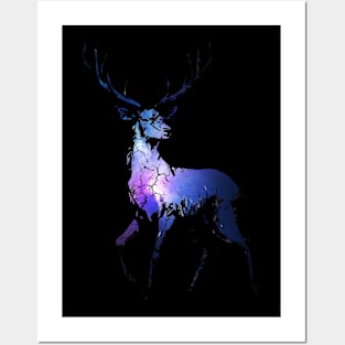 BLUE DEER IN THE NIGHT Posters and Art